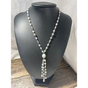 Beautiful Vintage Costume Necklace Silver Faux White Stones Pearls
